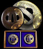 Edo period Japan antique pampas grass 2pcs combo Tsuba Box sword katana armor Pampas Grass