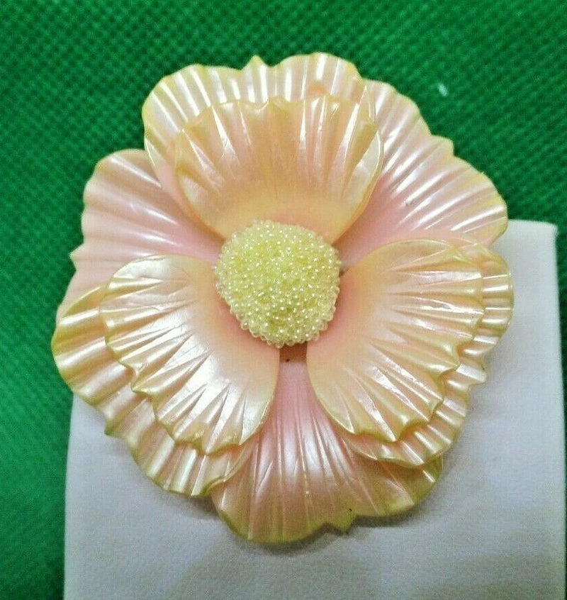 Vintage Lucite Flower Brooch Peach Colored 3 Dimensional Flowr Brooch Carnation Carnation