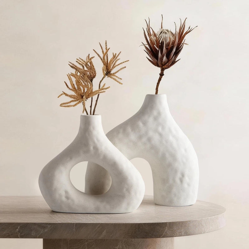 DOWAN Ceramic Vase Set of 2, 7.6" Decorative Pampas Vase for Home Decor, Mode... Pampas Grass