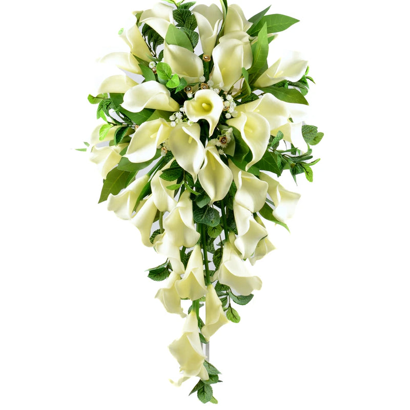 Artificial Wedding Flowers Silk Brides Shower Bouquet in Ivory Cream Calla Lily Bouquet