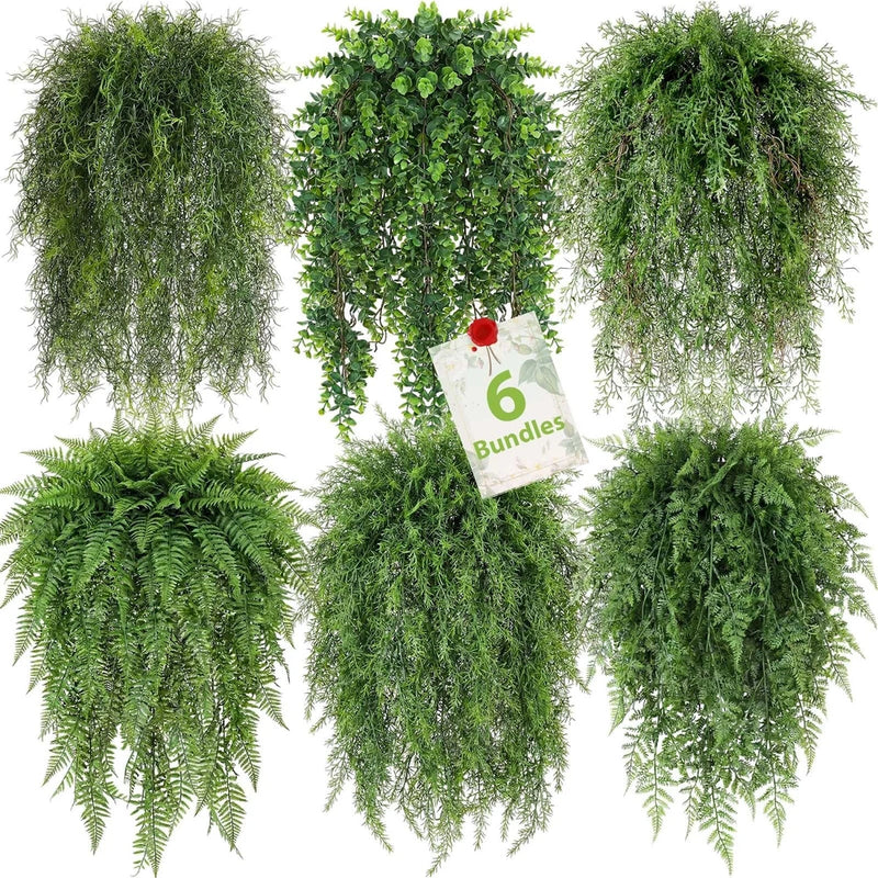 6 Pack Artificial Hanging Plants, Fake Greenery Eucalyptus Leaves 41.73 in La... Green Plant