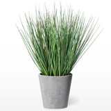 16" Artificial Onion Grass in Textured Gray Round Pot, Faux Grass Plant & Tal... Green Plant