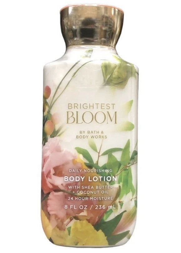 Body lotion bottle, floral label, Carnation Brightest Bloom scent, 8 fl oz