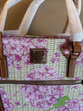 Dooney & Bourke Purse Pink Hydrangea Floral Print Basketweave Leather Bag Hydrangea
