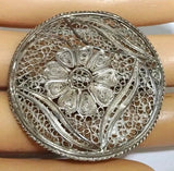 Large Round Vintage Silver Filigree Daisy Sunflower Motif Flower Brooch Pin Sunflower