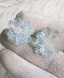Handmade Iridescent Baby Blue Carnation Flower Earrings Carnation