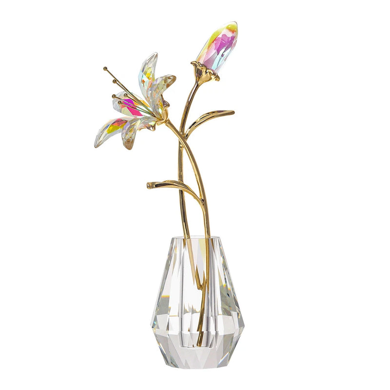 Crystal calla lily flower figurine with multicolor crystal petals in clear faceted vase
