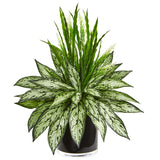 Nearly Natural Silver Queen And Grass Artificial Plant In Black Vase Home Decor Green Plant