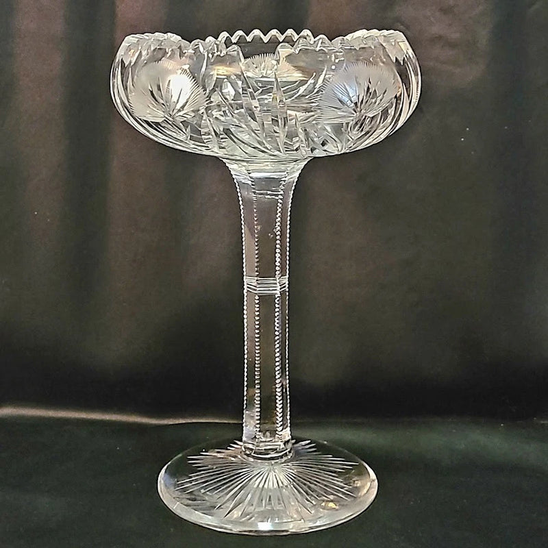 Clear cut glass antique-style compote candy dish on pedestal base