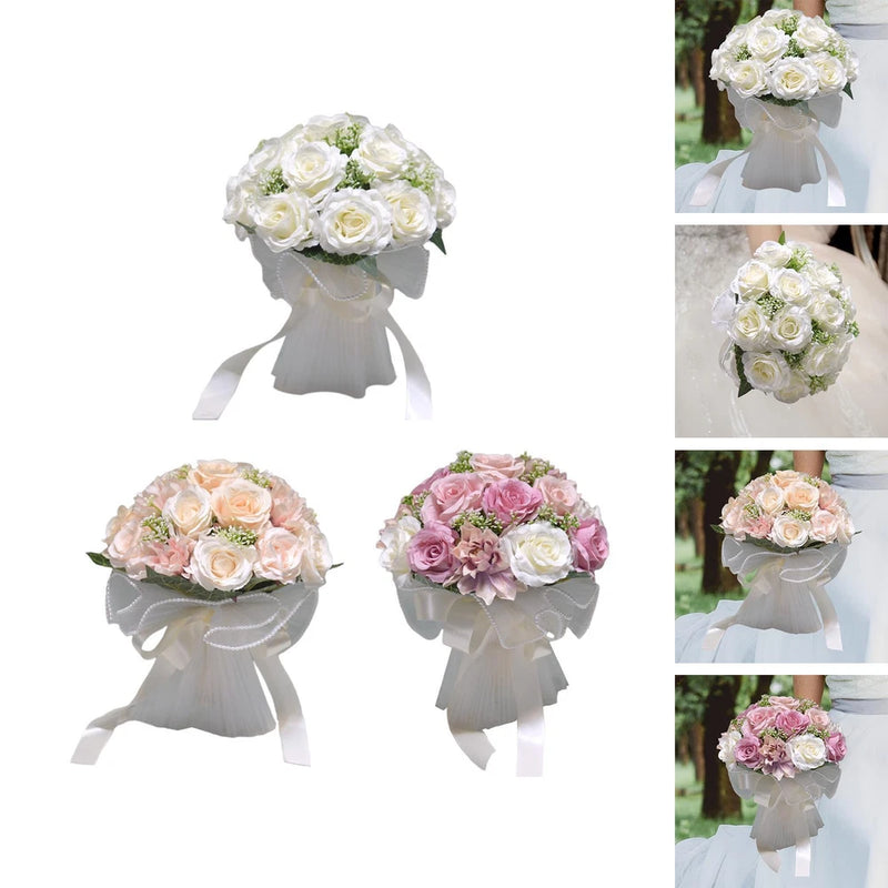Bridal Holding Wedding Bouquet Bride Bridesmaid Wedding Bouquet with Silk Ribbon Bouquet