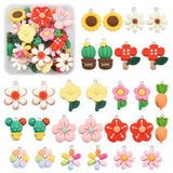 28Pcs 14Styles Cute Flower Charms Resin Sunflower Cactus Carrot Charms Pendants Sunflower
