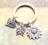 Sunflower Key Ring Sunflower Keychain Sunflower Gifts Sunflowers Butterfly Charm Sunflower