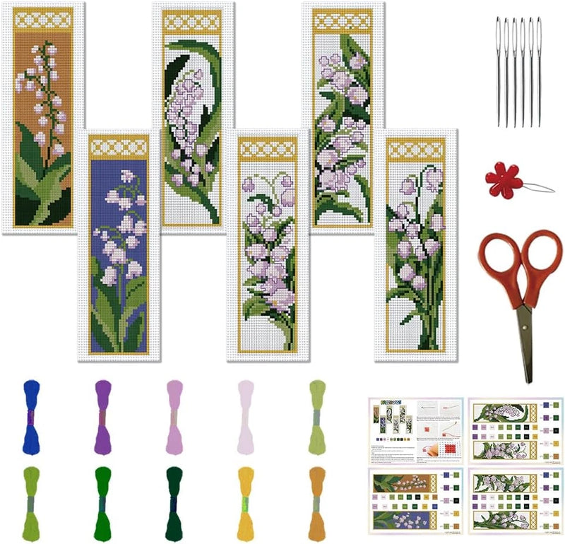 6 Set Lily of the Valley Cross Stitch Bookmark Kits Flowers DIY Bookmarks Cross Lily