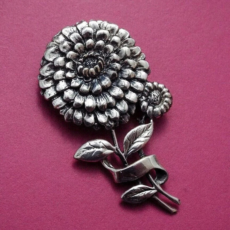 Sterling Silver CARNATION FLOWER Brooch Pin - Nicely Detailed Piece Carnation