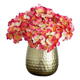 Nearly Natural 11" Artificial Hydrangea Arrangement in Gold Metal Vase in Pink Hydrangea