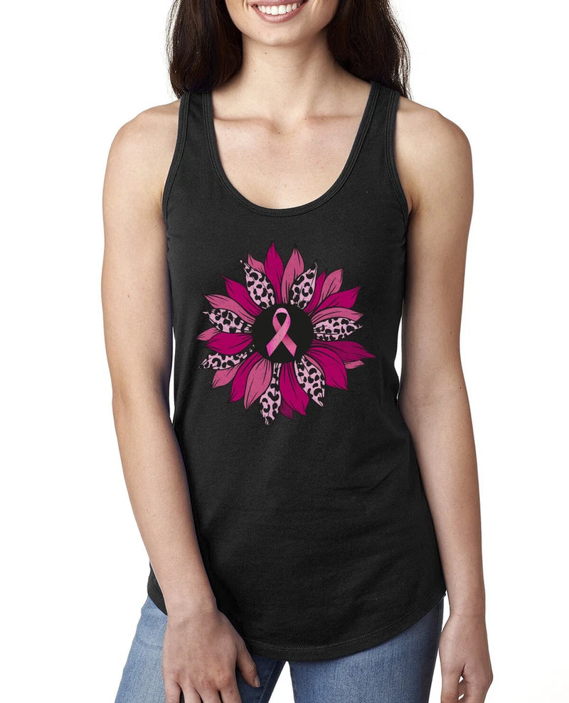 Pink Cheetah Print Breast Cancer Carnation Flower Ladies Racerback Tank Top Carnation