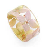Hydrangea Resin Ring, Wide Band with Real Pink Green Petals, Nature Inspired Hydrangea