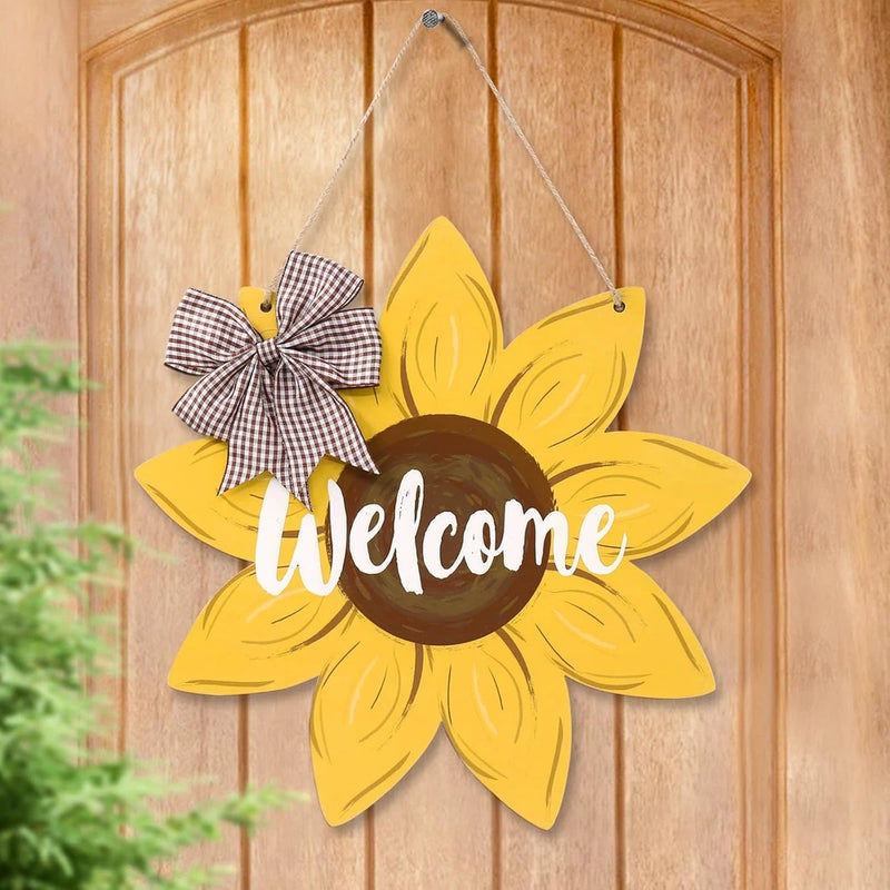 Sunflower Welcome Wood Door Hanger 12 Inch Large Wooden Flower Sign Inspirationa Sunflower