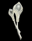 Silver tone clear rhinestone calla lily flower brooch pin vintage signed pearl Lily
