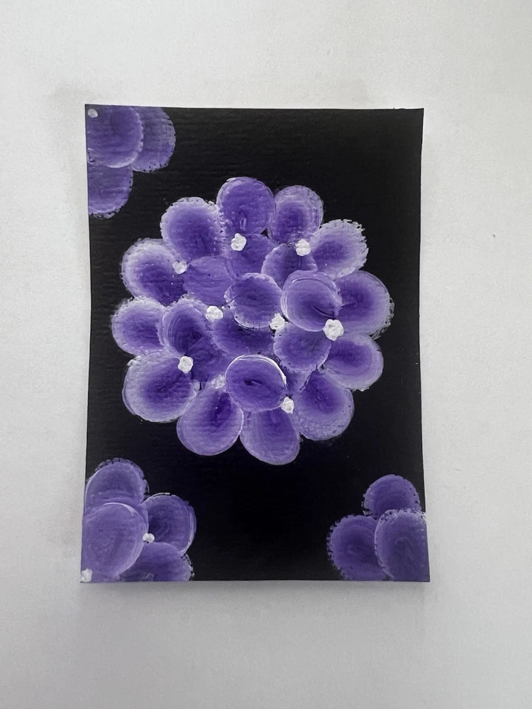 aceo original Acrylic Painting Purple Hydrangea 2.5 X 3.5 Inches Hydrangea