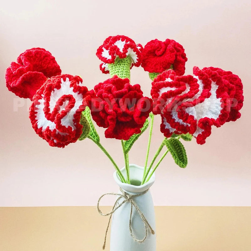 Handmade Crochet Carnation Flower Stems | Red | White| Home Decor Bouquet | Carnation