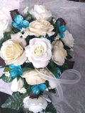 9 PC Champagne Ivory Teal &  Choc cascade wedding bouquet package RUSH ORDER AV Bouquet