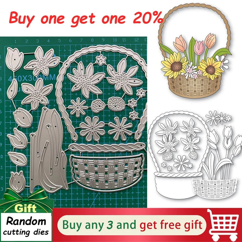 Flower Basket Bouquet Cutting Dies Scrapbooking Embossing Paper Card Stencils Bouquet