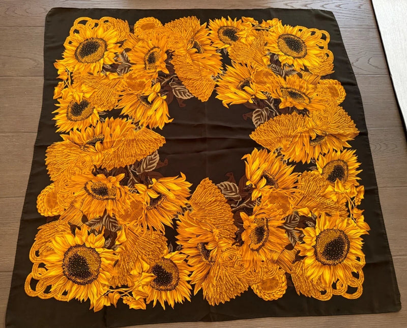 Vintage Sunflower Scarf 34Ó Multicolor Black Orange Floral Korea Retro Sunflower
