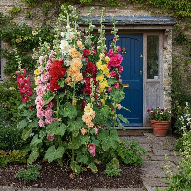 Mixed Double Hollyhock Seeds 100 Count Ð Colorful Cottage Garden Flowers Garden Plants