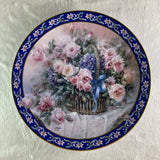 ROSES Plate Lena Liu's Basket Bouquets #1 Pink Flowers Floral Blue Hydrangea? Hydrangea