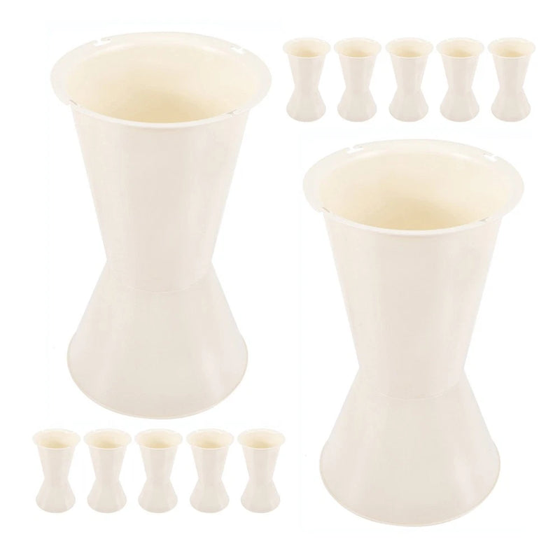 White floral bouquet display holder stand, set of 12 mini vases