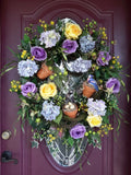 Flower Door Wreath Spring Summer Garden Decor Rose Hydrangea Bird Wall Hanging Hydrangea