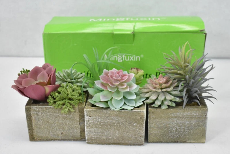 Mingfuxin Artificial Succulents Plants Mini Assorted Green Faux Flowers Decor Green Plant