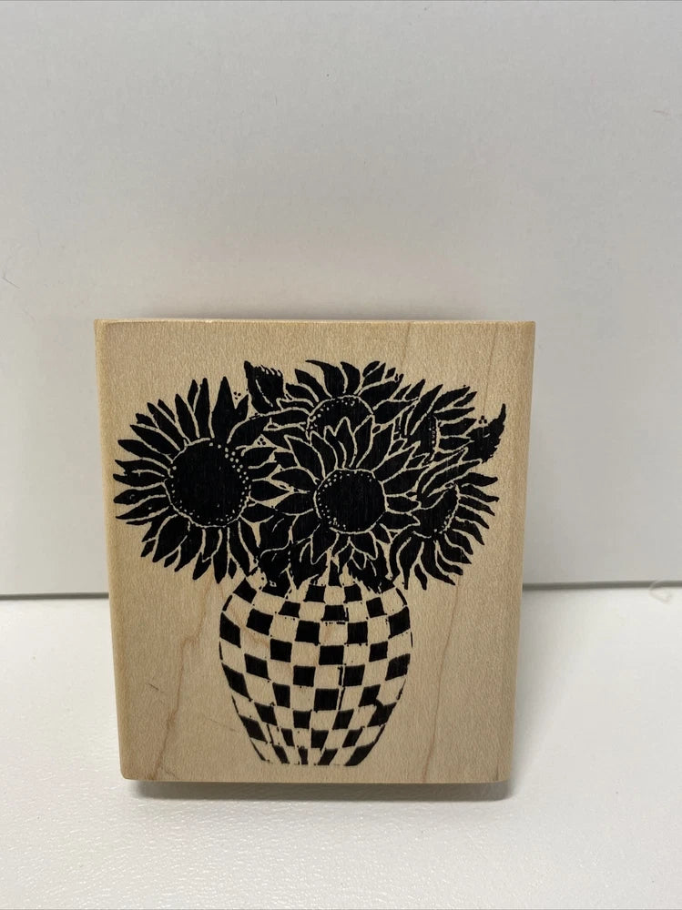New Rubber Stamp Sunflowers In Checked Vase H-1060 Sunflower