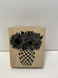 New Rubber Stamp Sunflowers In Checked Vase H-1060 Sunflower