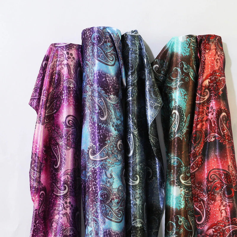 1 Yard Retro Paisley Pattern Fabric Silky Soft Satin Charmeuse Material Linings Flowering Plants