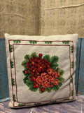 Vintage Needlepoint Pillow Beige Velvet Pink Hydrangea Flowers 13Ó Hydrangea