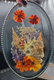 Vintage Real Dried Pressed Flowers Glass W/ Soldered Metal Frame 6x9" Suncatcher Dried Flower