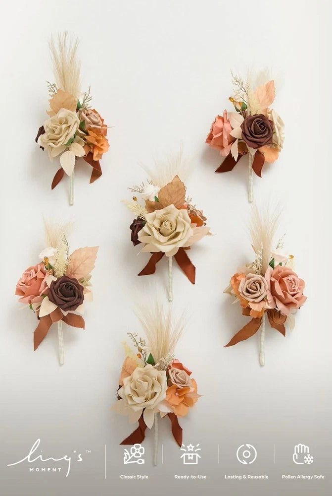 Ling's Moment Rust Brown Wedding Flowers Mini Bridesmaid Bouquets Set of 6 Bouquet
