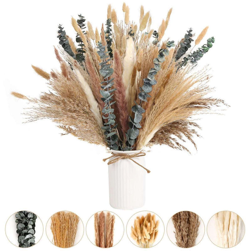 110Pcs Dried Pampas Grass Bouquet Boho Table Decor Bunny Tails Dried Flowers USA Dried Flower