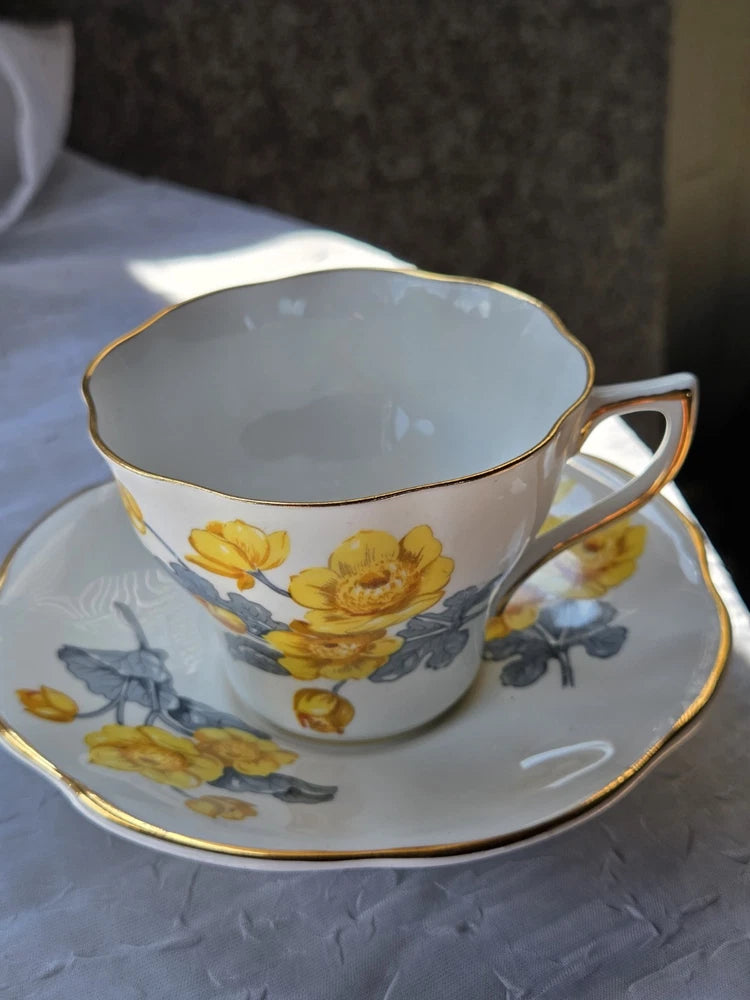 Vintage Clare Bone China Teacup And Saucer ,Ranunculus Or Buttercup Ranunculus