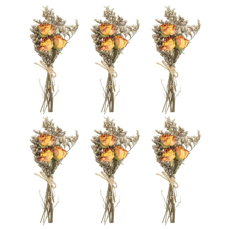 6 Pcs Mini Rose Dried Flower Bouquet Baby's Breath Boho DIY Gift Yellow/Red Dried Flower