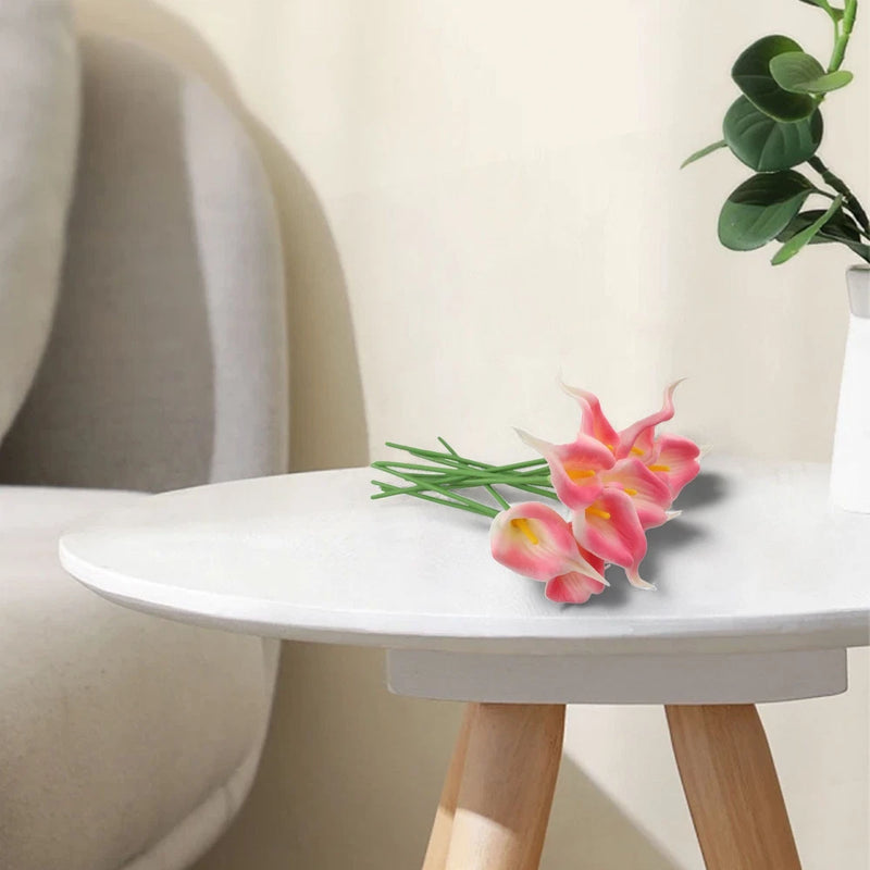Pink and yellow artificial calla lily flower stems, small bouquet for decorations
