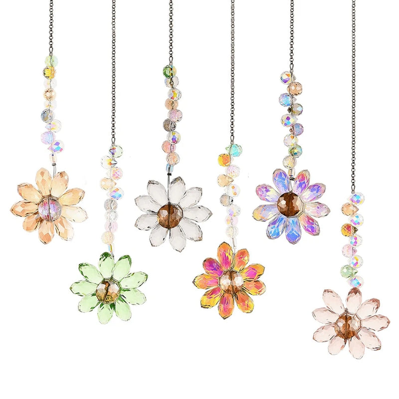6 PCS Crystal Flower Suncatchers Hanging Ornaments Colorful Crystal Sunflower... Sunflower