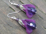 Lucite Flower Earrings Purple Tulip Cala Lily Silver Dangle Earrings Sparkling Lily