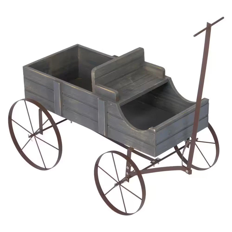 41.5 in. L Gray Cedar Wood Buckboard Amish WagOn Decorative Garden Planter Garden Plants