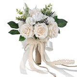Elegant White Champagne Artificial Rose Wedding Bouquets for Bride & Bridesmaid, Bouquet