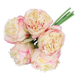 5 New Flower Heads of Silk Peonies Artificial Flowers Soft Cream & Pink Peony