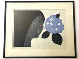 Authentic Kiyoshi Saito Woodblock print hydrangea flower girl mica Hydrangea