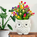 ASHARYA Artificial Fern Plant with Cute Design Owl Planter, Fake Colorful Flower Green Plant